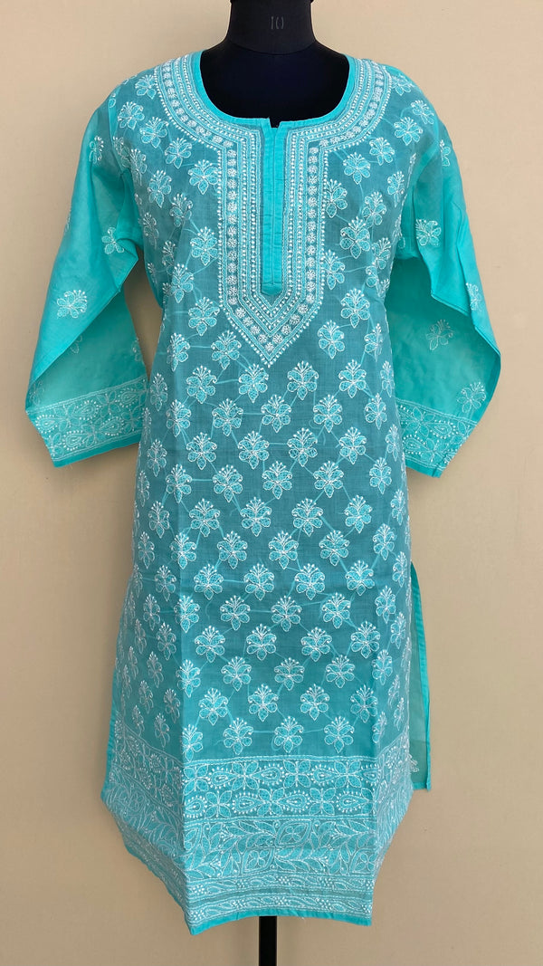 Lucknowi Chikankari Kurti Sea Green Cotton