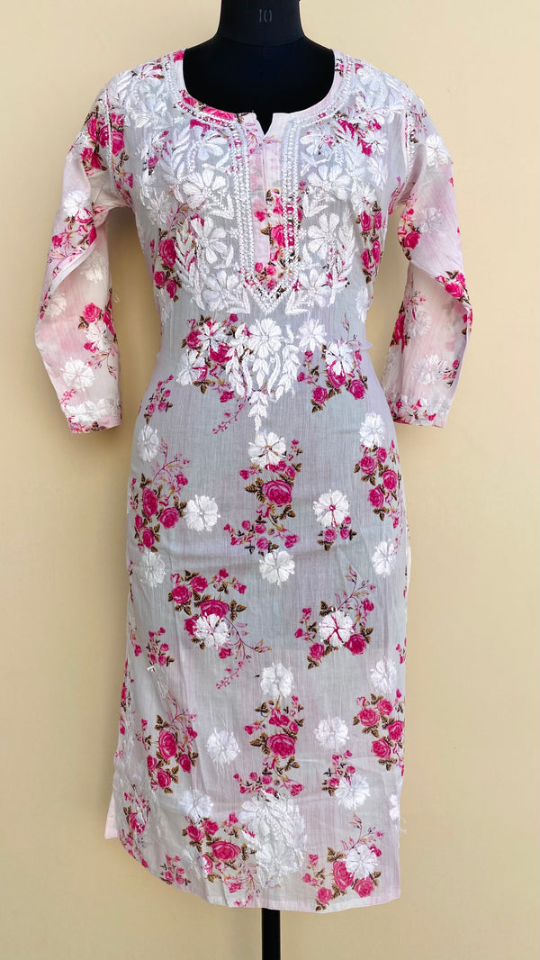 Lucknowi Chikankari Kurti Pink Mulmul Cotton