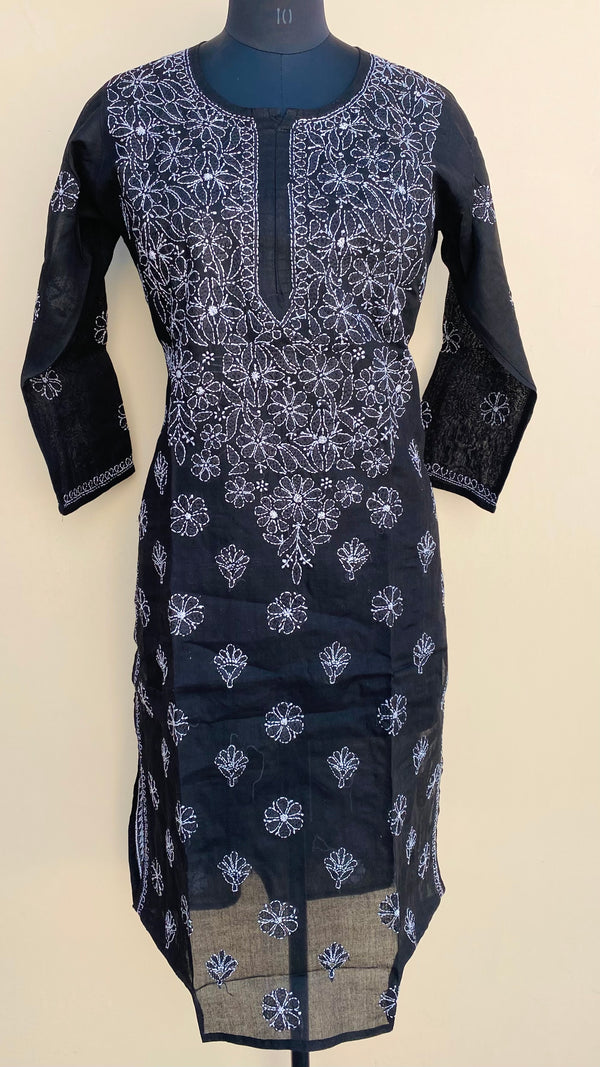 Lucknowi Chikankari Kurti Black Cotton