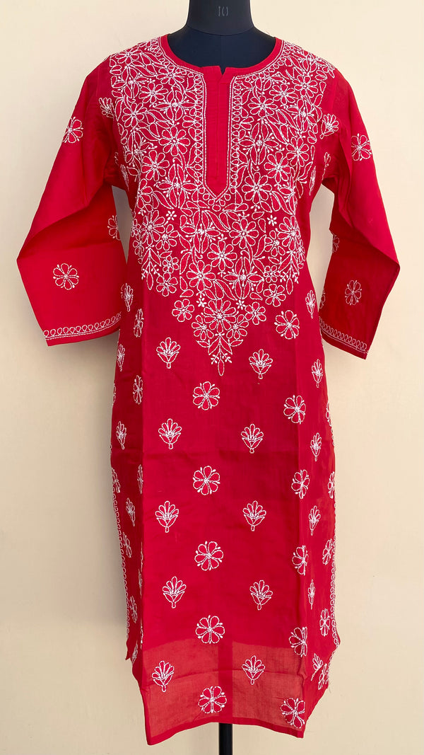 Lucknowi Chikankari Kurti Red Cotton