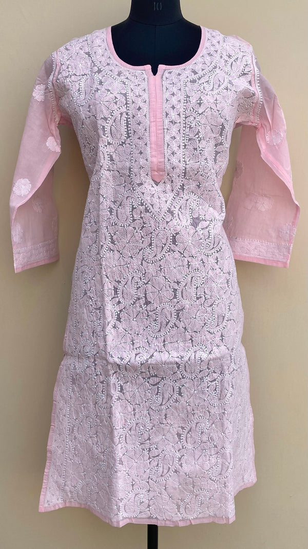 Lucknowi Chikankari Kurti Pink Cotton