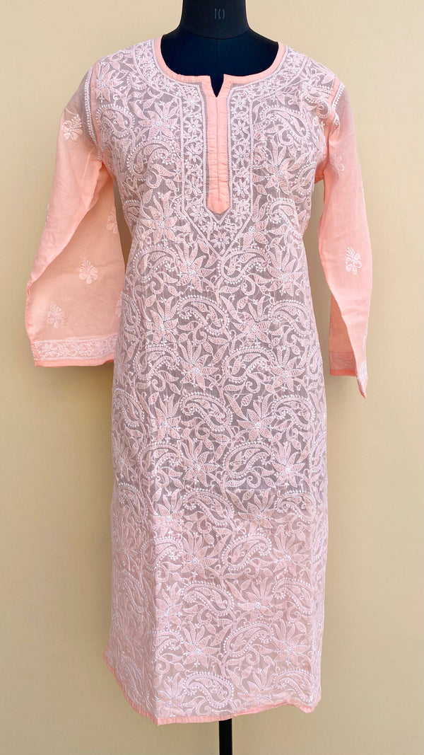 Lucknow Chikankari Kurti Peach Cotton