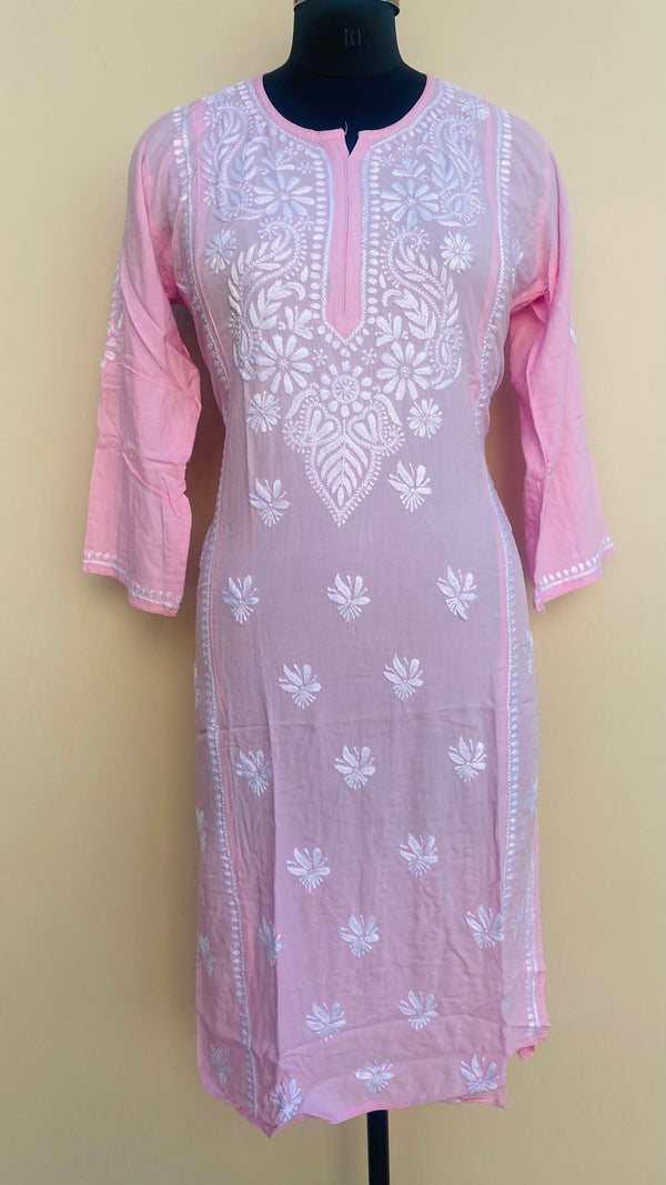 Lucknowi Chikankari Kurti Pink Modal Cotton