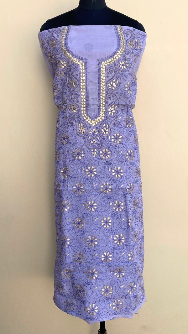 Lucknowi Chikankari Kurta Length Purple Cotton Gotta Patti Work