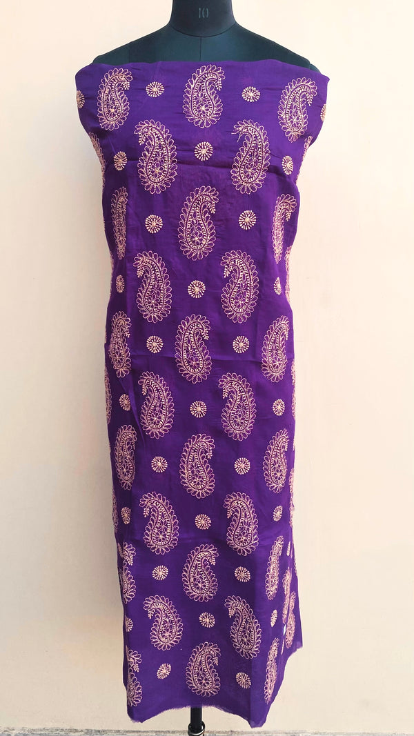 Lucknowi Chikankari Kurta Length Purple Cotton