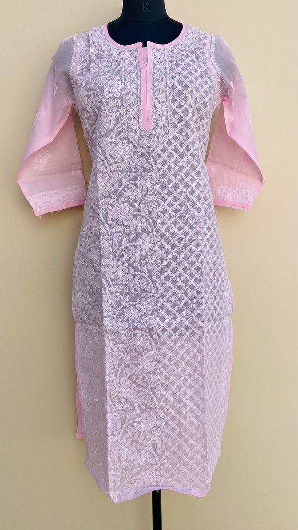 Lucknow Chikankari Kurti Pink Cotton