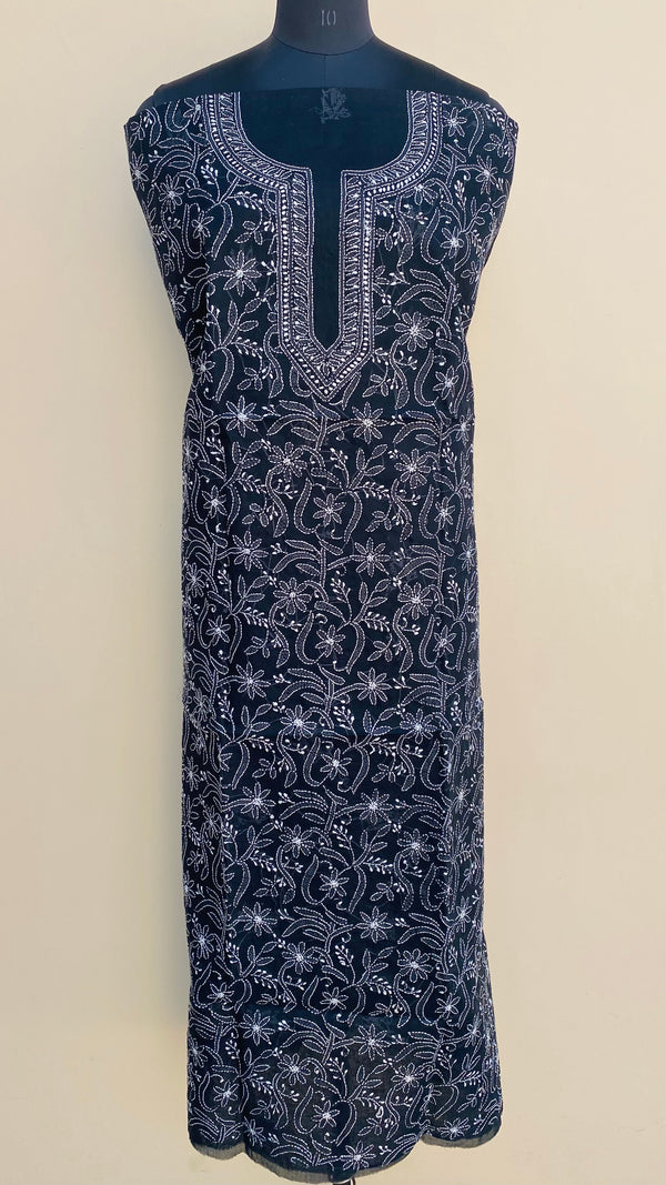 Lucknowi Chikankari Kurta Length Black Cotton