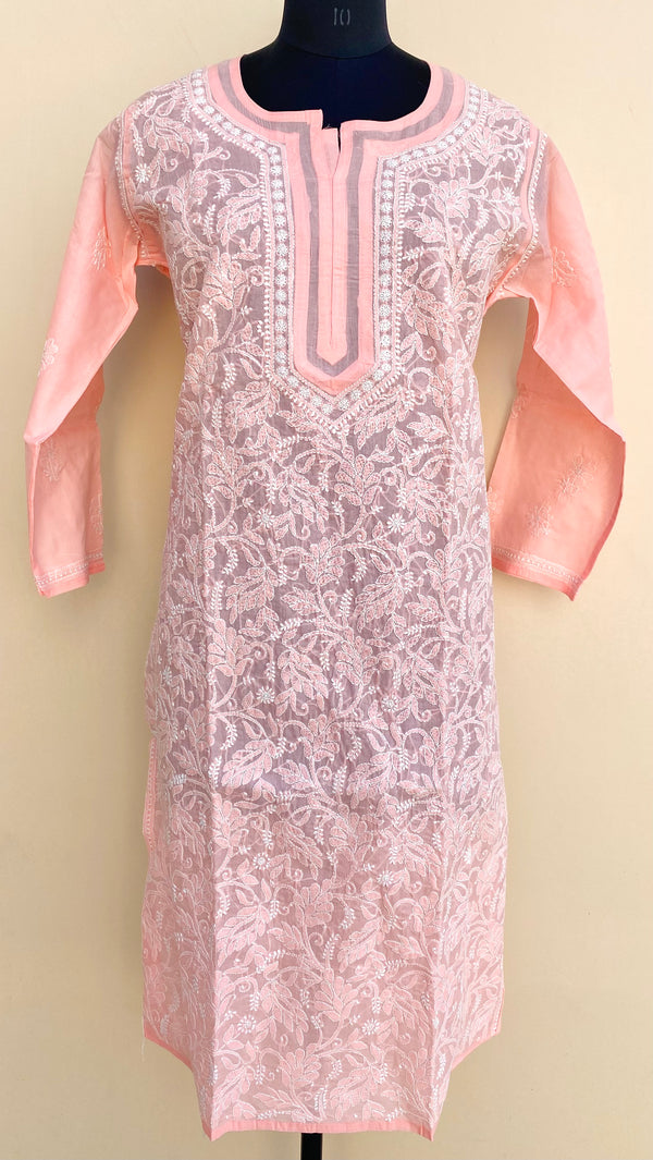 Lucknowi Chikankari Kurti Peach Cotton