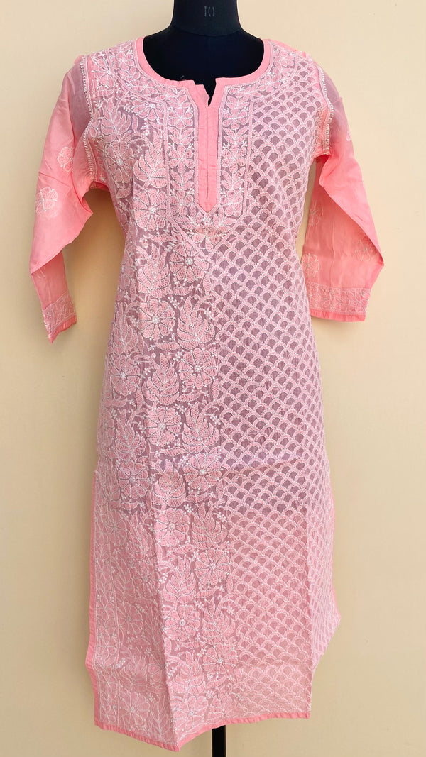 Lucknowi Chikankari Kurti Pink Cotton