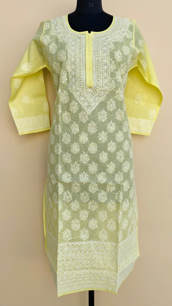 Lucknowi Chikankari Kurti Yellow Cotton