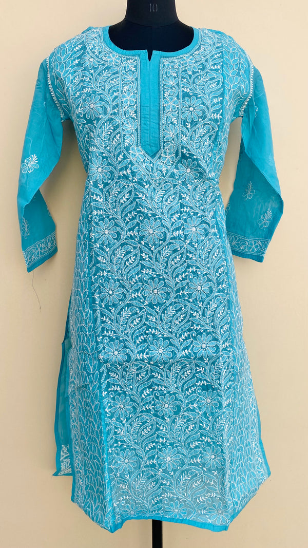 Lucknowi Chikankari Kurti Blue Cotton