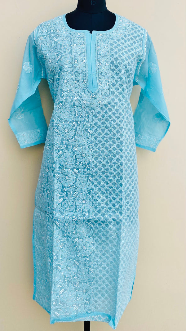 Lucknowi Chikankari Kurti Blue Cotton