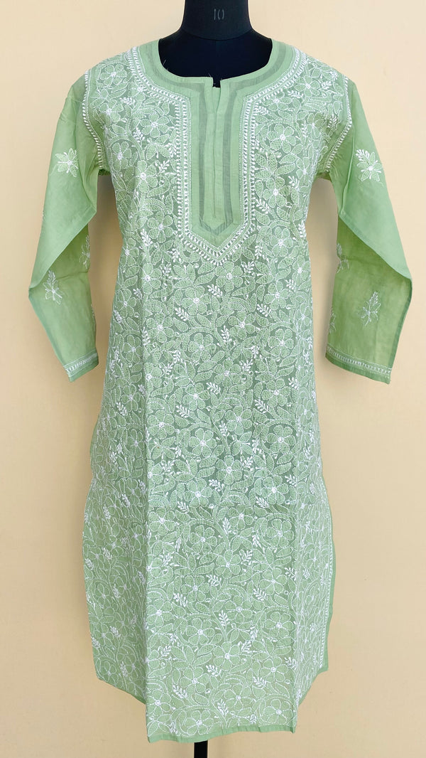 Lucknowi Chikankari Kurti  Green Cotton