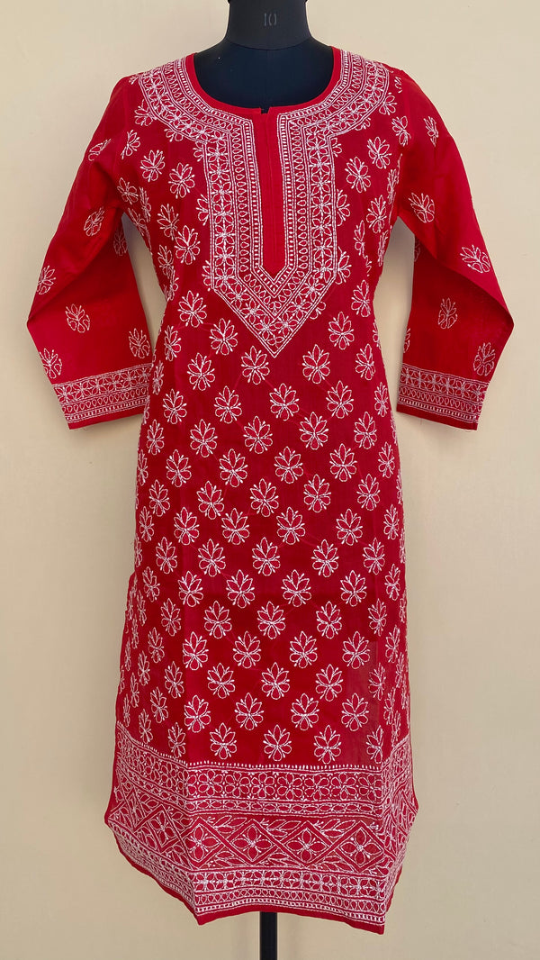 Lucknowi Chikankari Kurti Maroon Cotton