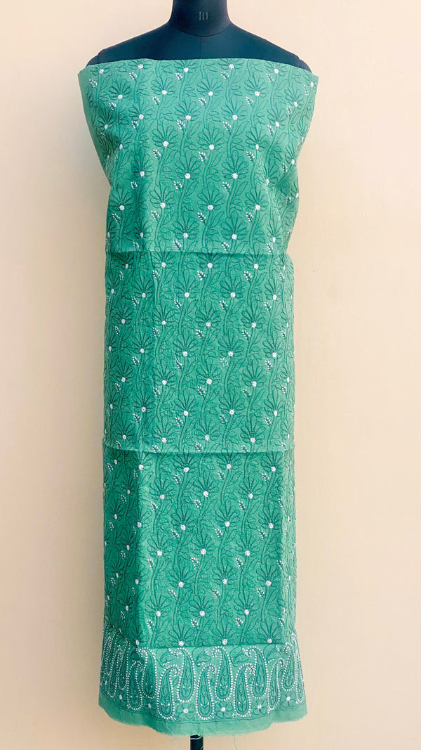 Lucknowi Chikankari Kurta Length Green Cotton