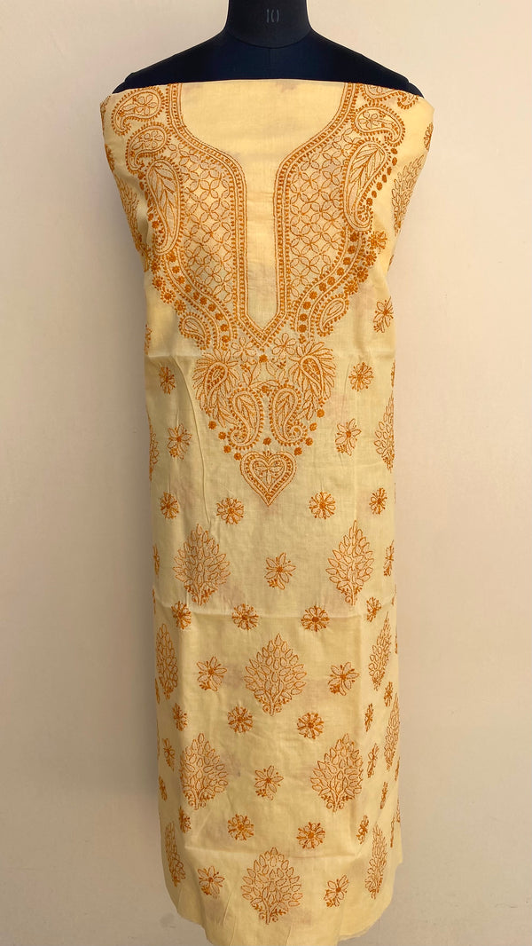 Lucknowi Chikankari Kurta Length Yellow Cotton