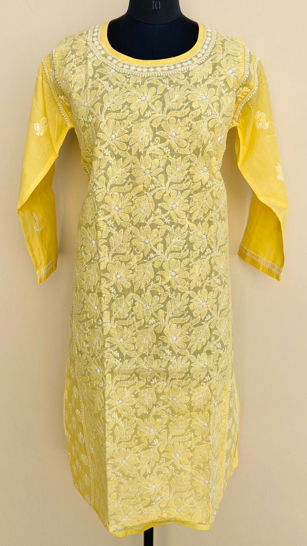 Lucknow Chikankari Kurti Yellow Cotton