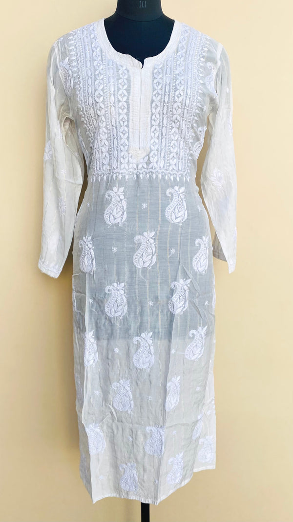 Lucknowi Chikankari Kurti White Modal Cotton