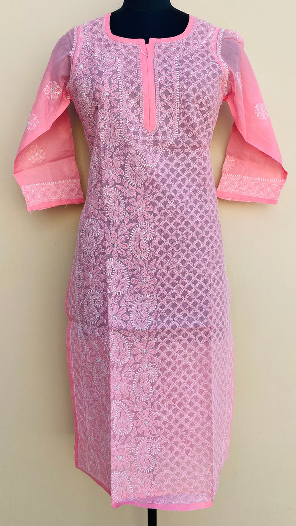 Lucknowi Chikankari Kurti Pink Cotton