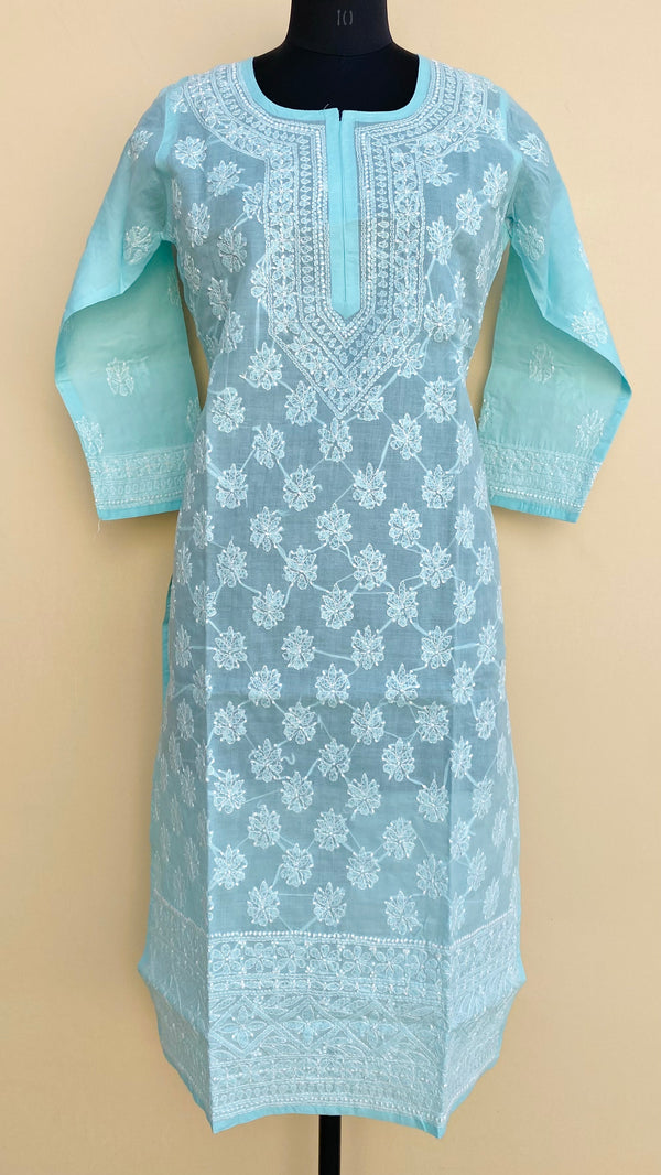 Lucknowi Chikankari Kurti Sea Green Cotton