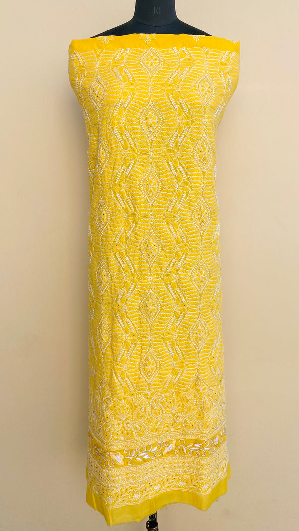 Lucknowi Chikankari Kurta Length Yellow Cotton with Mukaish Work