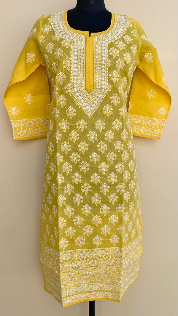 Lucknowi Chikankari Kurti Yellow Cotton