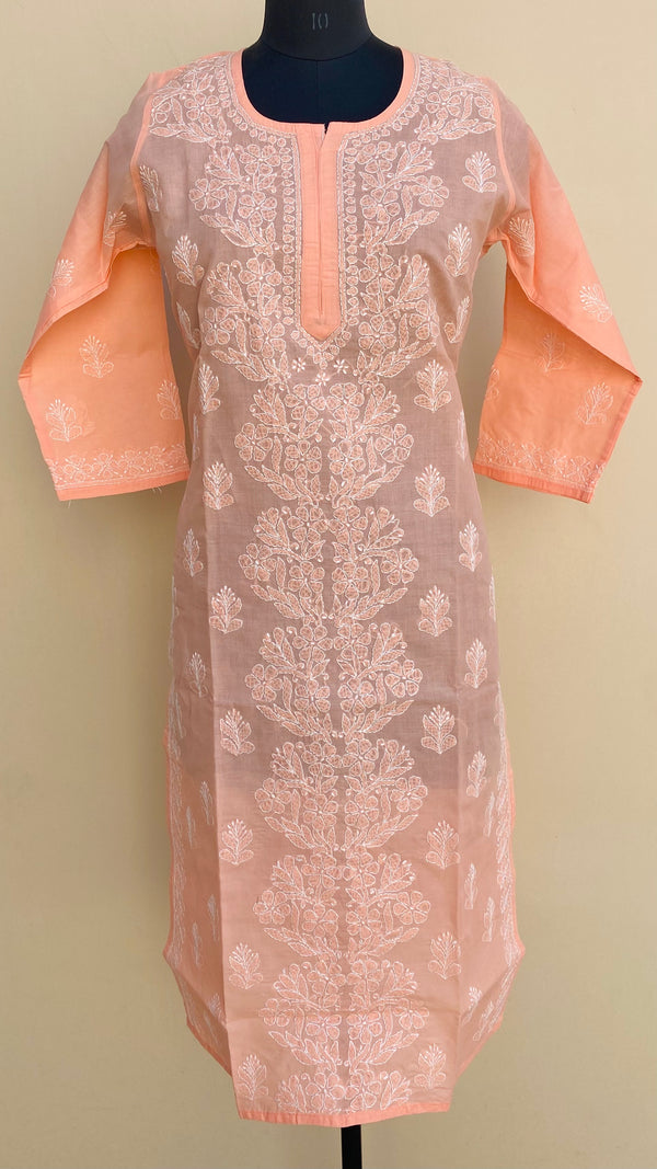 Lucknowi Chikankari Kurti Peach Cotton