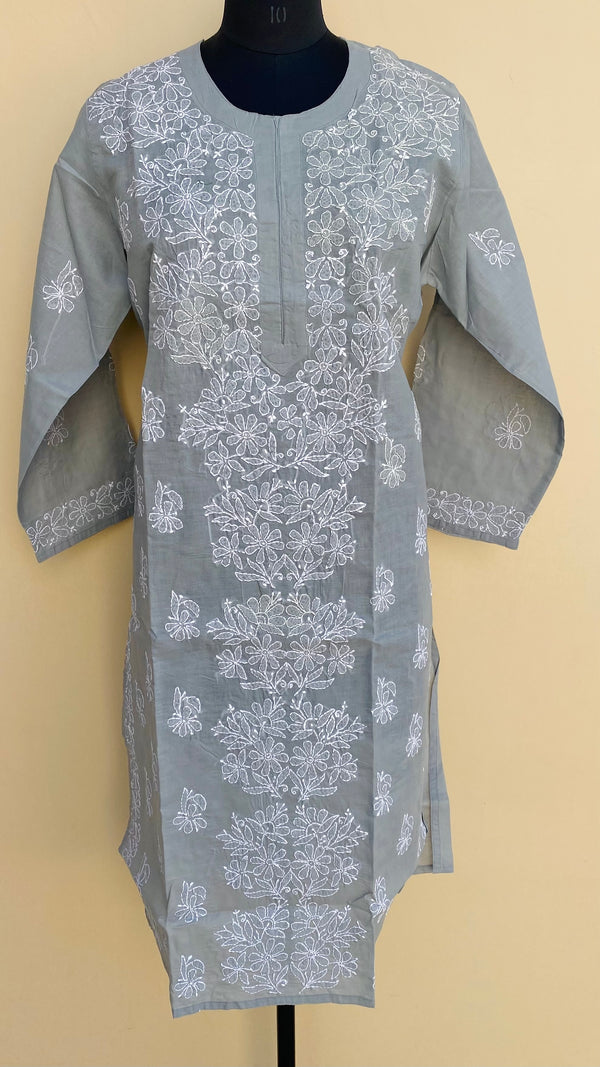 Lucknowi Chikankari Kurti Gray Cotton