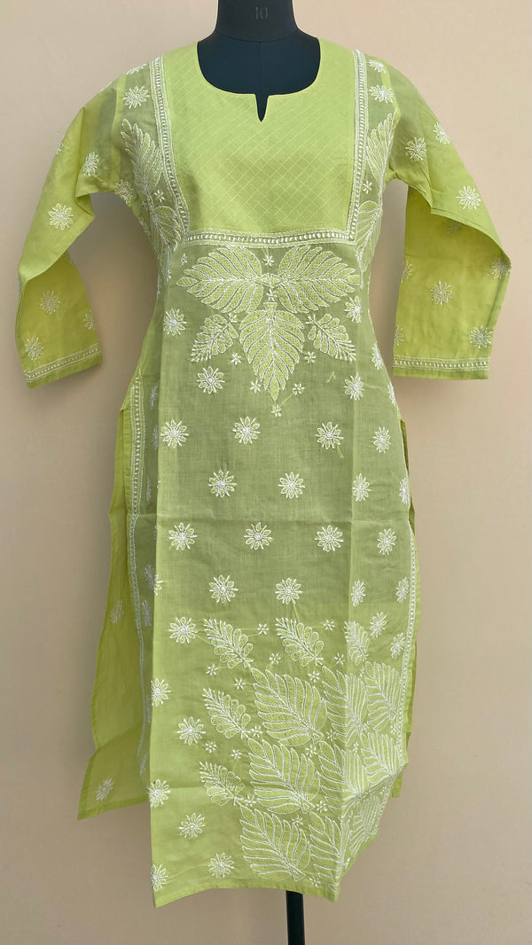 Lucknowi Chikankari Kurti Pista Green Cotton
