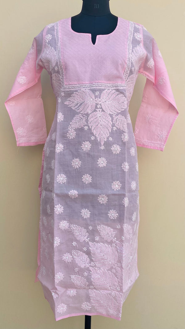 Lucknowi Chikankari Kurti Pink Cotton