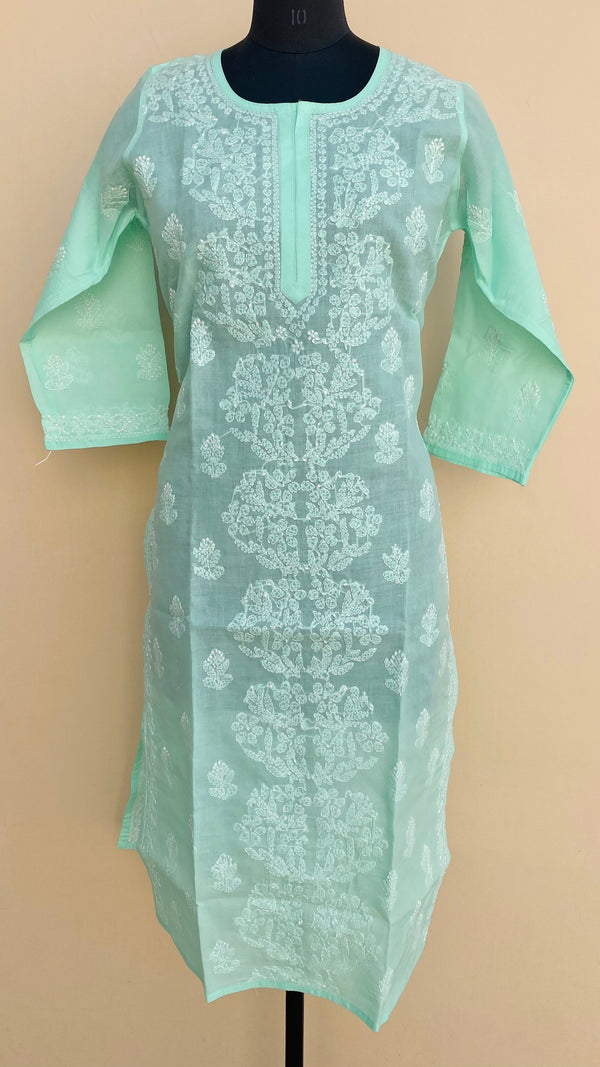 Lucknowi Chikankari Kurti Sea Green Cotton