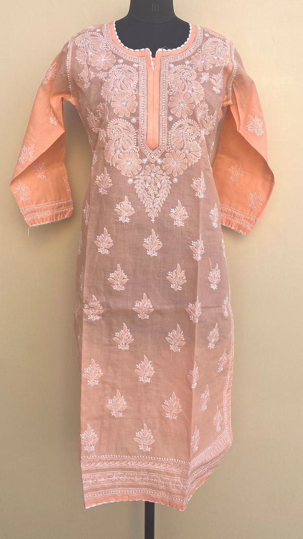 Lucknowi Chikankari Kurti Peach Mulmul Cotton