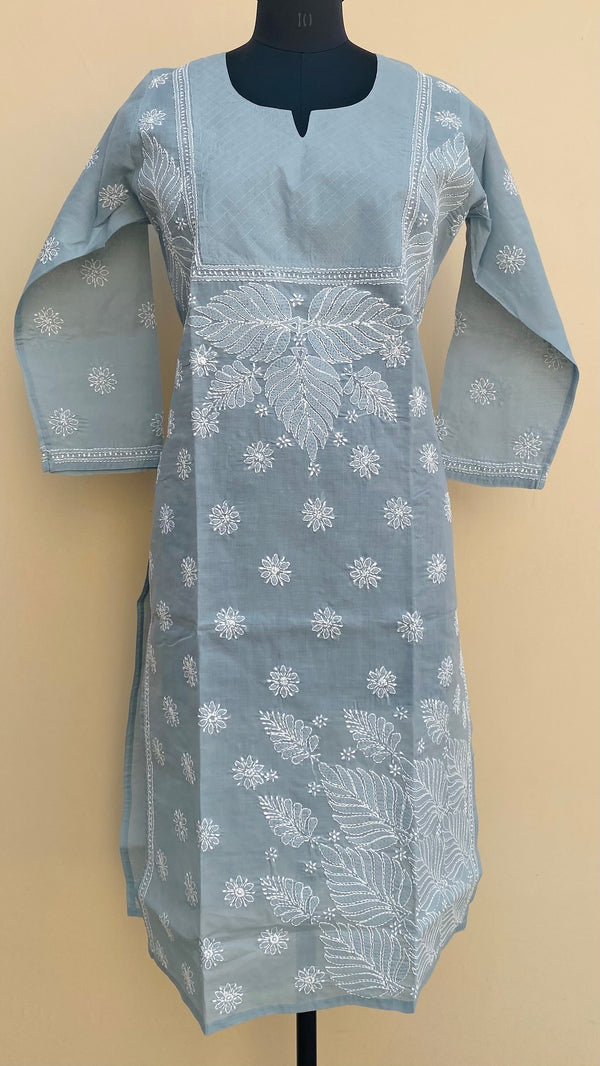 Lucknowi Chikankari Kurti Gray Cotton