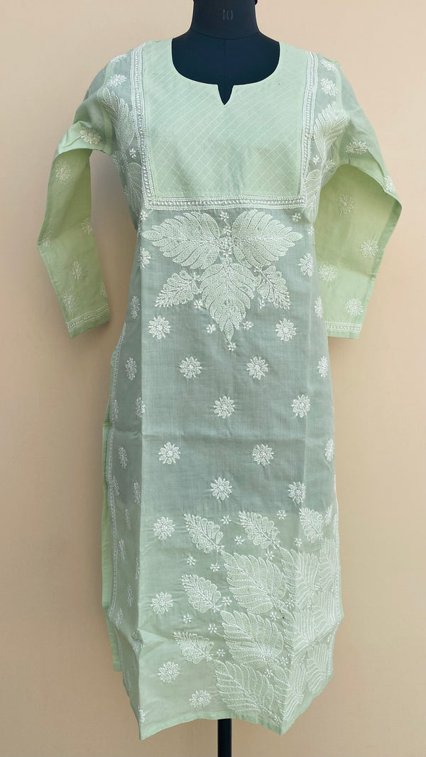 Lucknowi Chikankari Kurti Pista Green Cotton