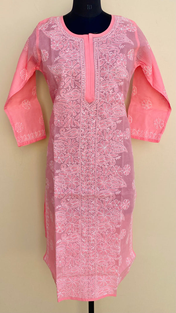Lucknowi Chikankari Kurti Pink Cotton