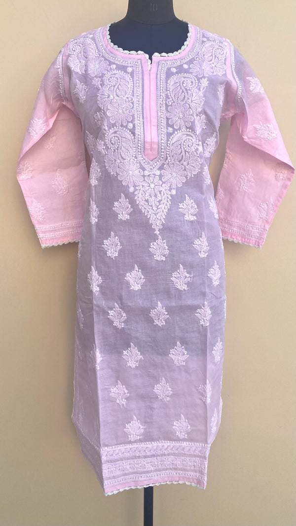 Lucknow Chikankari Kurti Pink Mulmul Cotton