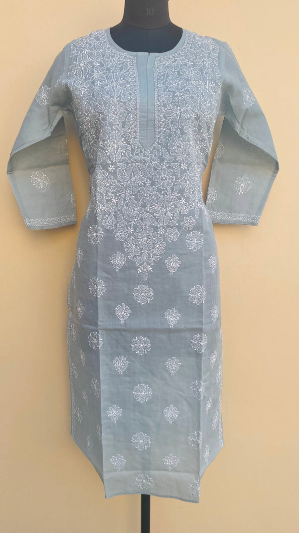 Lucknowi Chikankari Kurti Gray Cotton