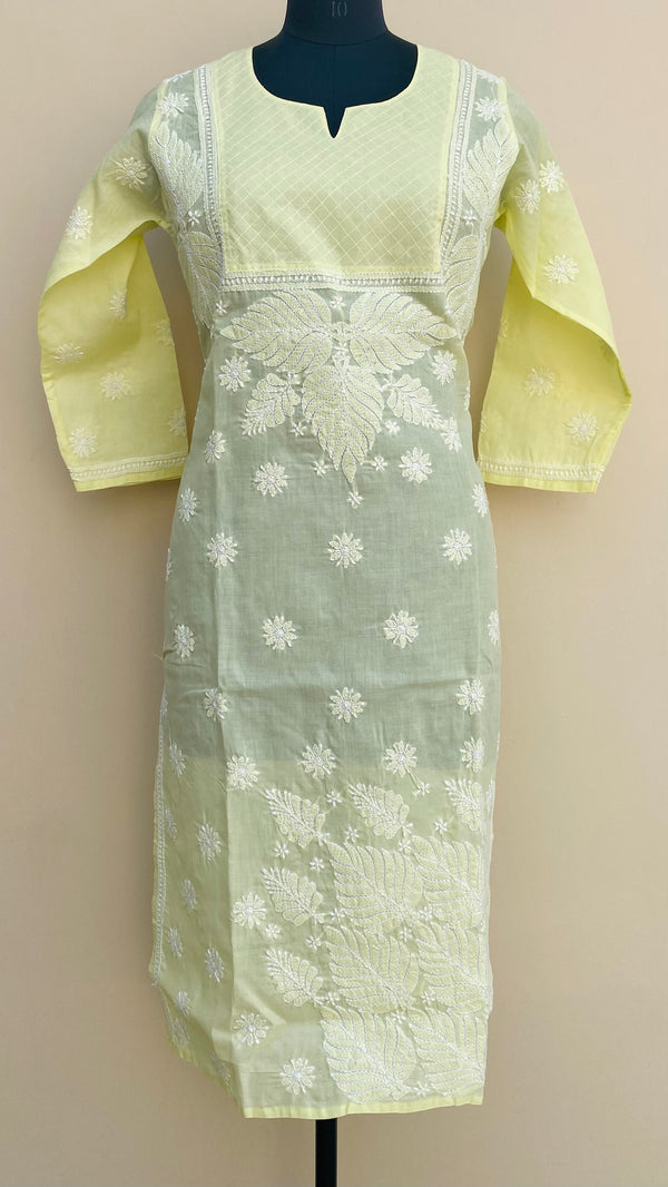 Lucknowi Chikankari Kurti Lemon Yellow Cotton