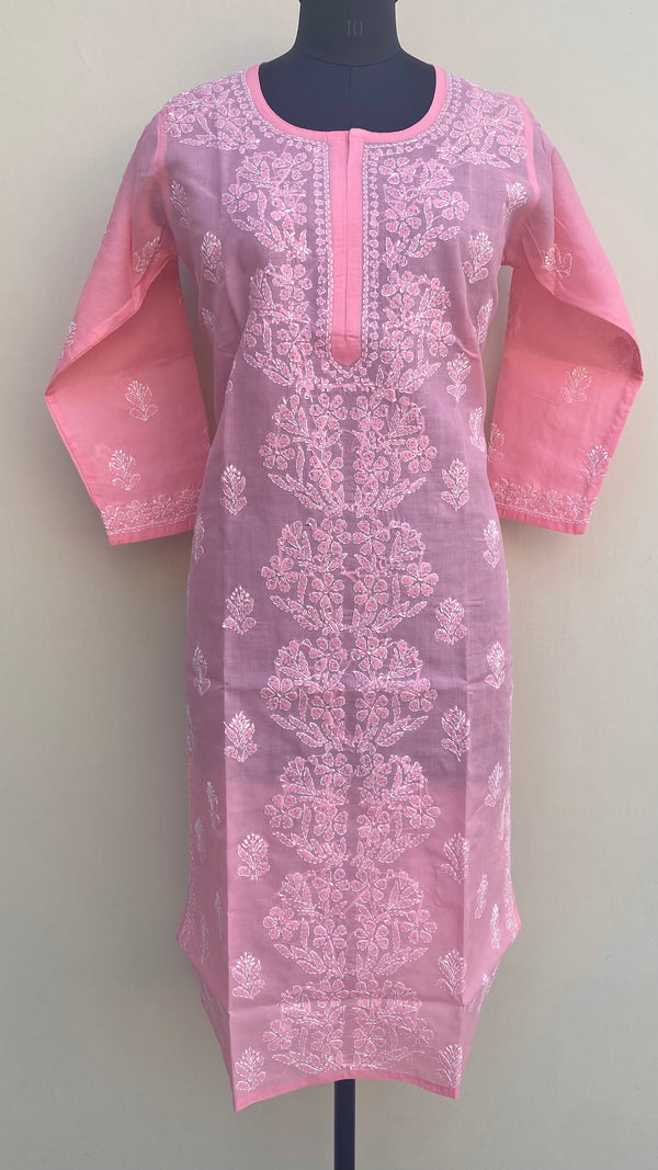 Lucknowi Chikankari Kurti Pink Cotton
