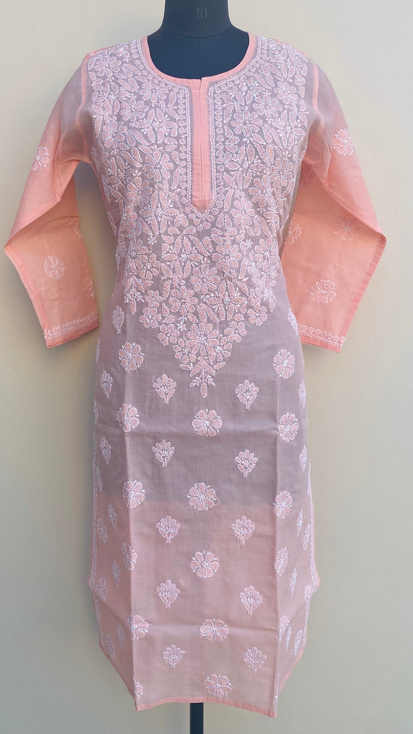 Lucknowi Chikankari Kurti Peach Cotton