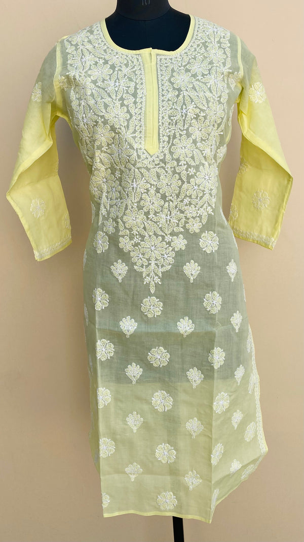 Lucknowi Chikankari Kurti Lemon Yellow Cotton