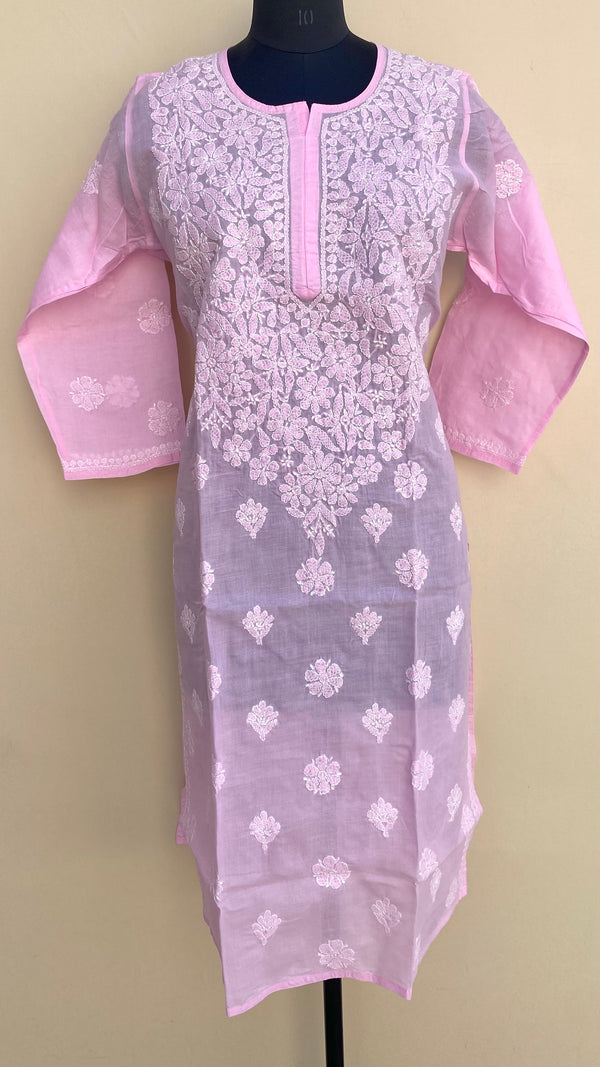 Lucknowi Chikankari Kurti Pink Cotton