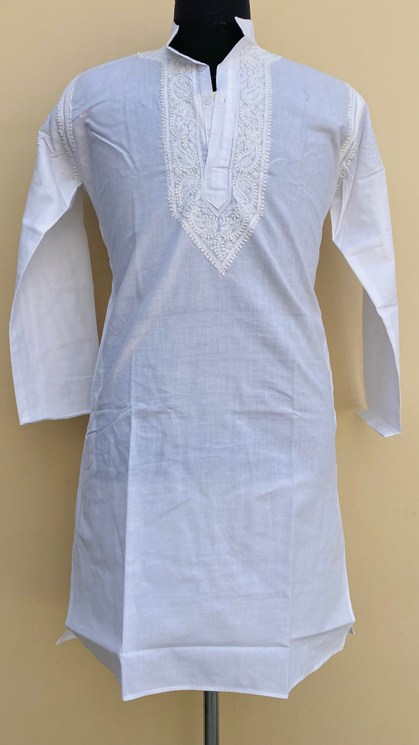 Lucknowi Chikankari Men’s Kurta White On White Cotton