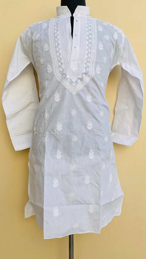 Lucknowi Chikankari Men’s Kurta White On White Cotton