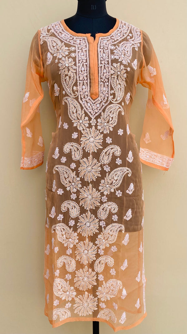 Lucknowi Chikankari Kurti Orange Faux Georgette