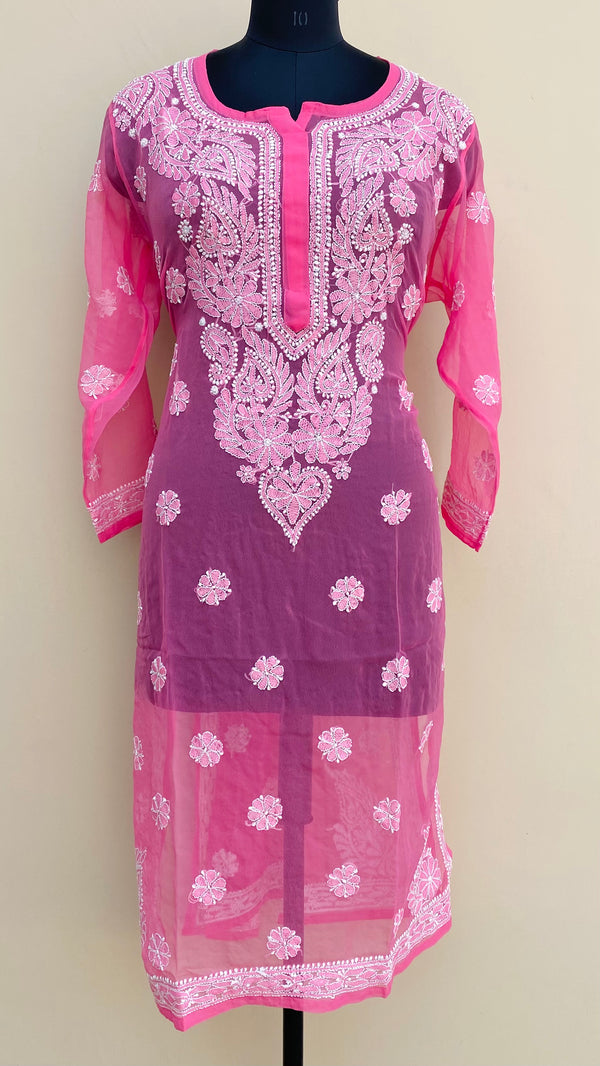 Lucknowi Chikankari Kurti Pink Faux Georgette