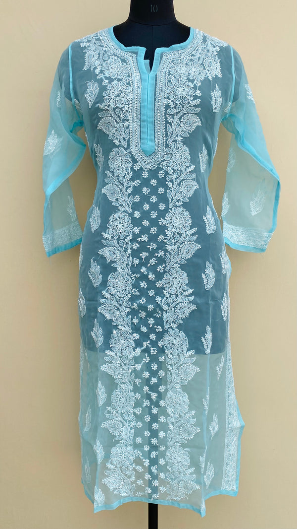 Lucknowi Chikankari Kurti Blue Faux Georgette