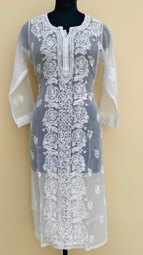 Lucknowi Chikankari Kurti White On White Faux Georgette