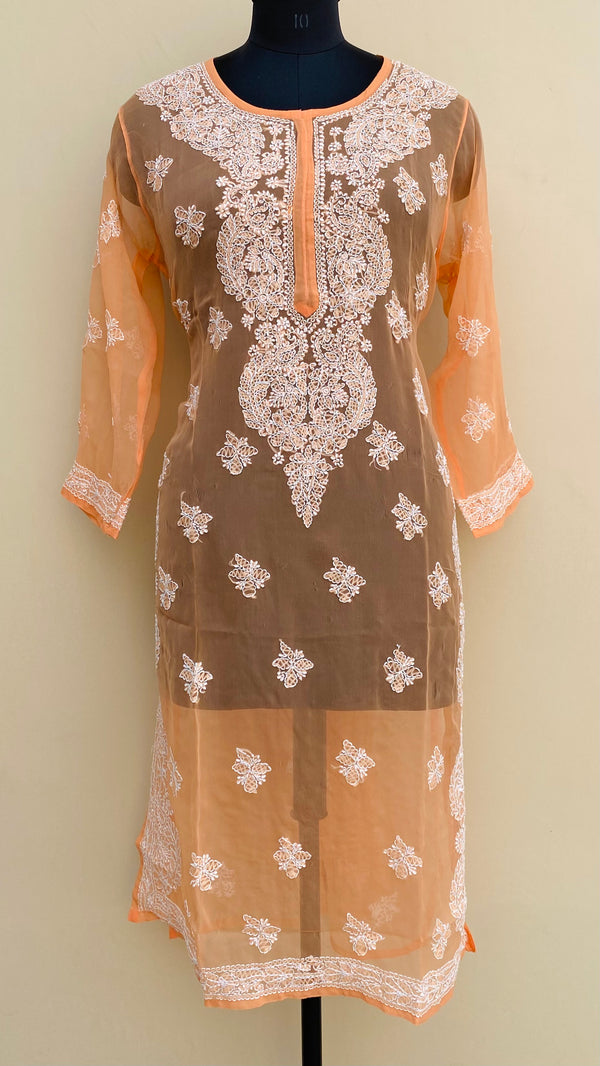 Lucknowi Chikankari Kurti Orange Faux Georgette