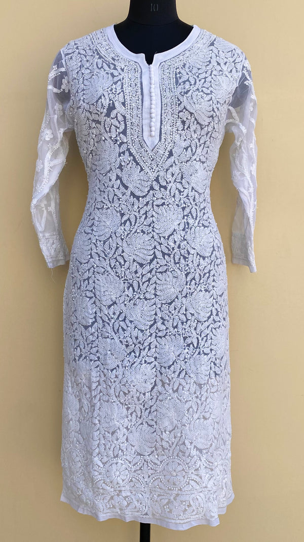 Lucknowi Chikankari Kurti White Faux Georgette